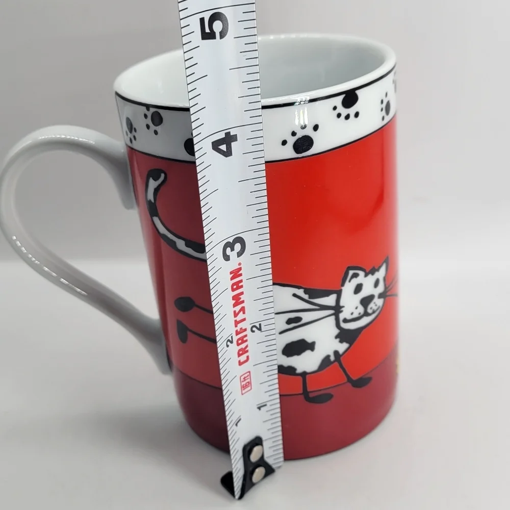 Pier 1 Imports Porcelain Cat Cheese Mousev Mug Red Black White 8 Oz Thailand
